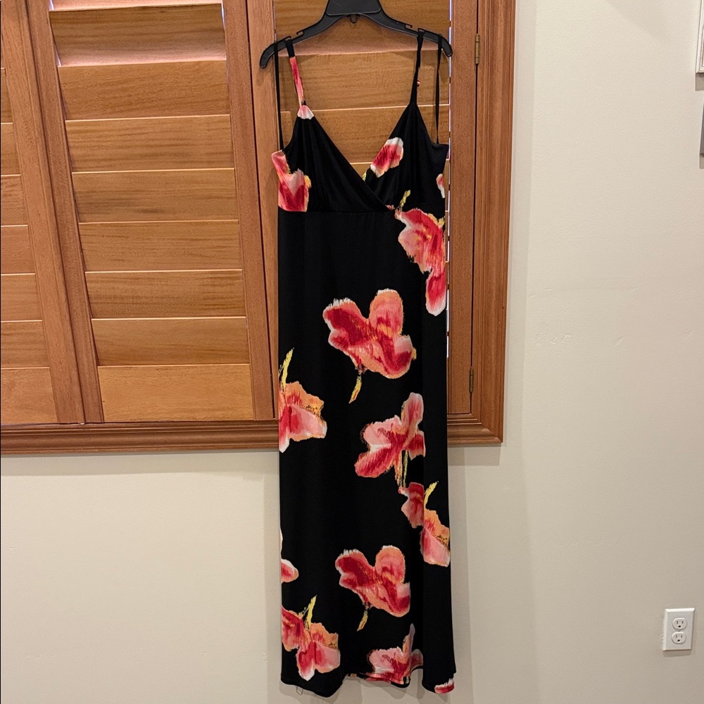 INC International Concepts Black Maxi Dress with Pink and Yellow Floral
